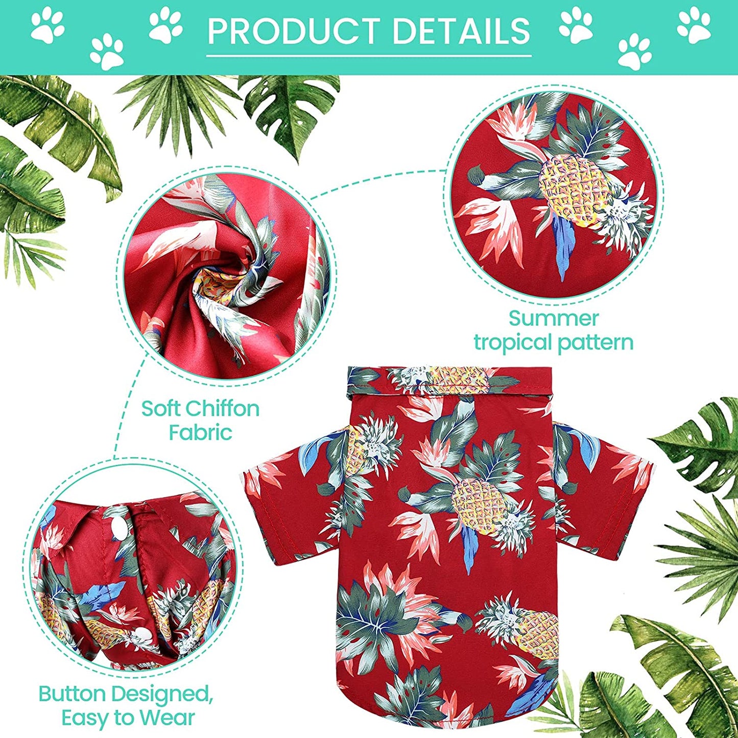 4 Pieces Pet Summer T-Shirts Hawaii Style Floral Dog Shirt Hawaiian Printed Pet T-Shirts Breathable Cool Clothes Beach Seaside Puppy Shirt Sweatshirt for Small Puppy(Cute Style, X-Large)