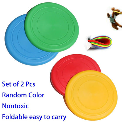 2 Pcs Flying Disk Rubber Frisbee Dog Toy Throw Fetch Training Plate Nontoxic KT00120