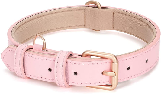 Leather Dog Collar for Small Medium Large Dog Adjustable Soft Breathable Leather Padded Puppy Collar with Alloy Buckle Heavy Duty Waterproof Classic Dog Pet Collar,Pink,S